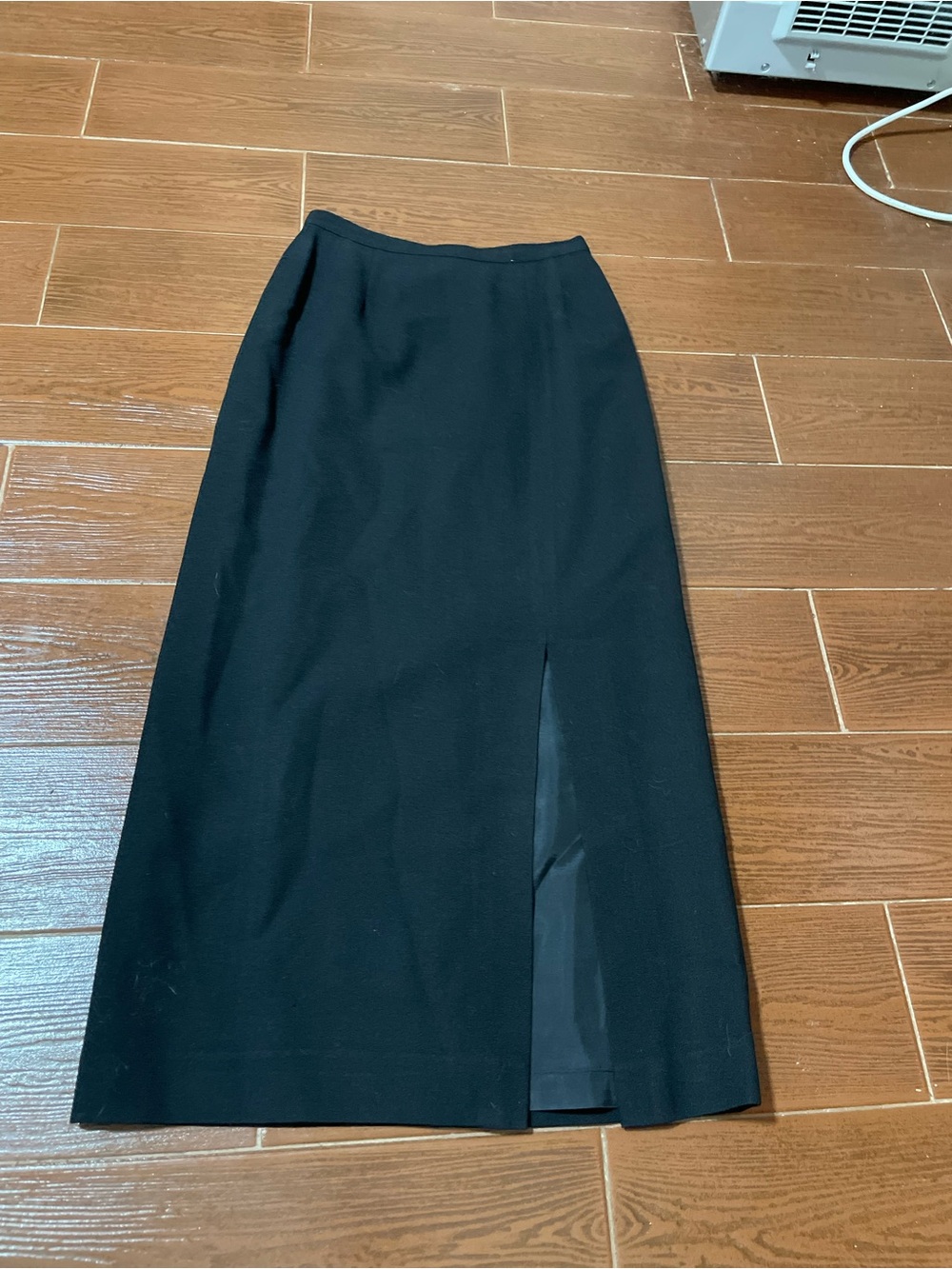 Kasper & Company ASL Vintage Wool Maxi skirt black High Waisted lined front slit - Picture 3 of 7